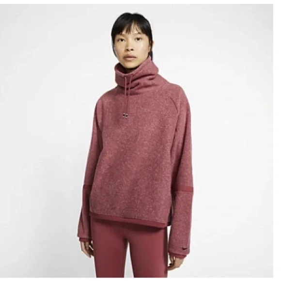 Nike Therma Funnel Neck Sweatshirt Fleece Pullover Large Burgundy Mauve - Picture 1 of 16